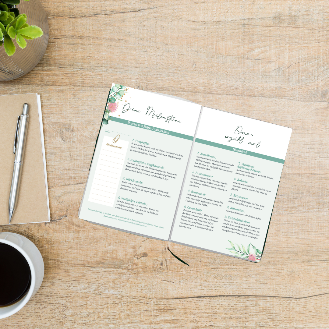 Erinnerungstagebuch für das erste Babyjahr um Meilensteine festzuhalten