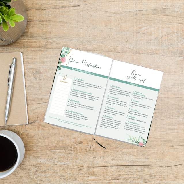 Erinnerungstagebuch für das erste Babyjahr um Meilensteine festzuhalten