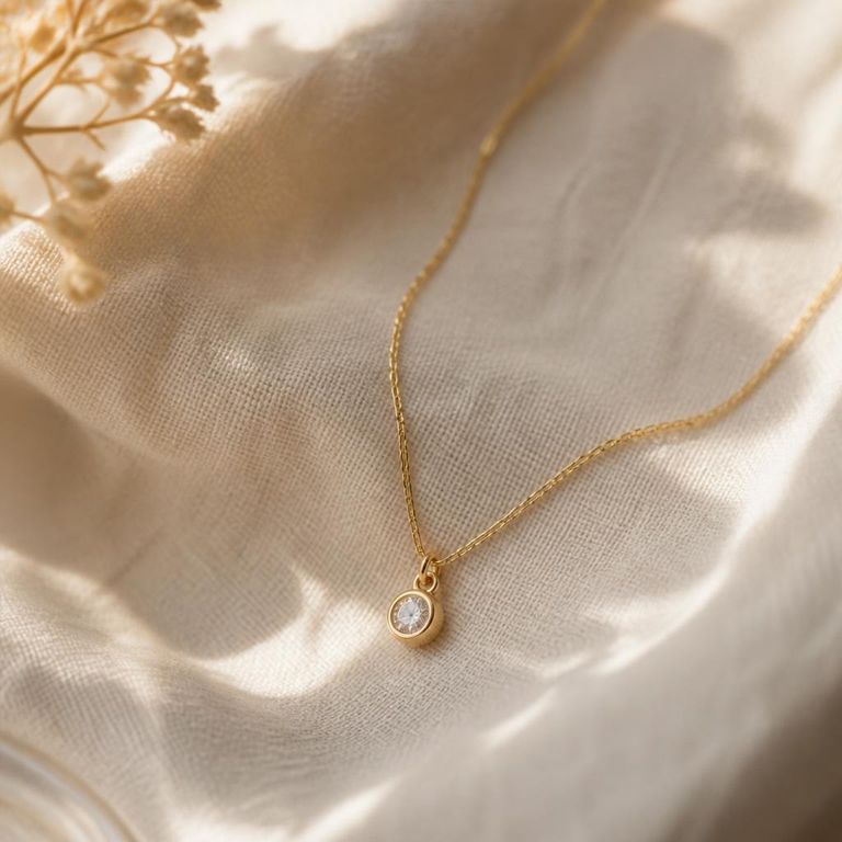 Schmuck für Mama – feine Ketten und Armbänder mit Bedeutung Feine Goldkette als Schmuck-Geschenk für Mama auf Leinen arrangiert